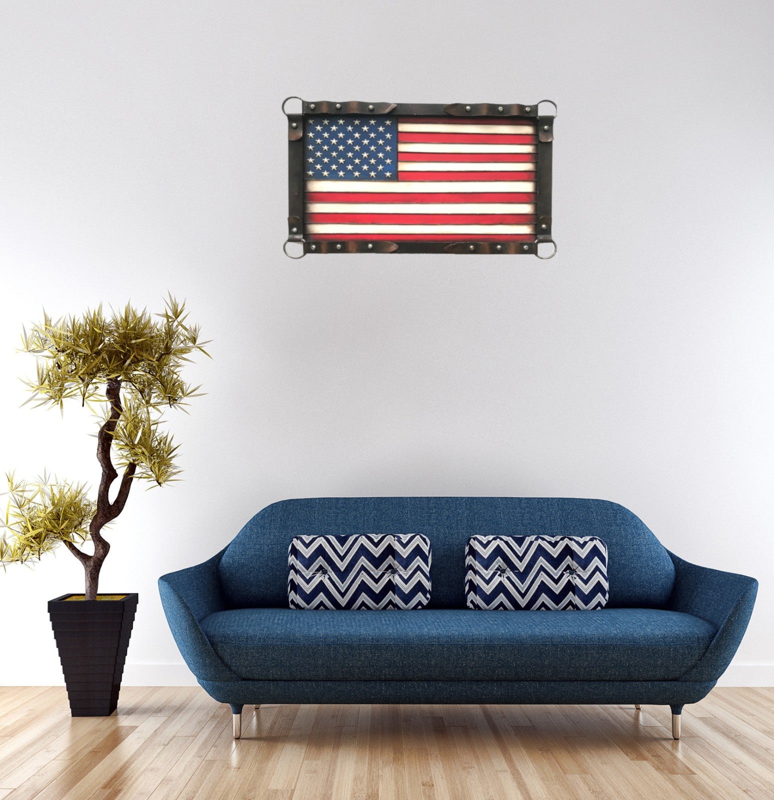 Large Framed American Flag/Rustic USA Flag with Frame/American Flag Wall Art