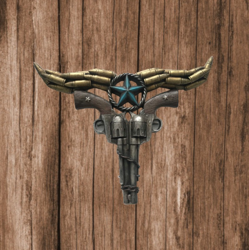 Two Guns With Bullets Wall Mount Gun Rifle Pistol Hanger Hook Sculpture Deal
