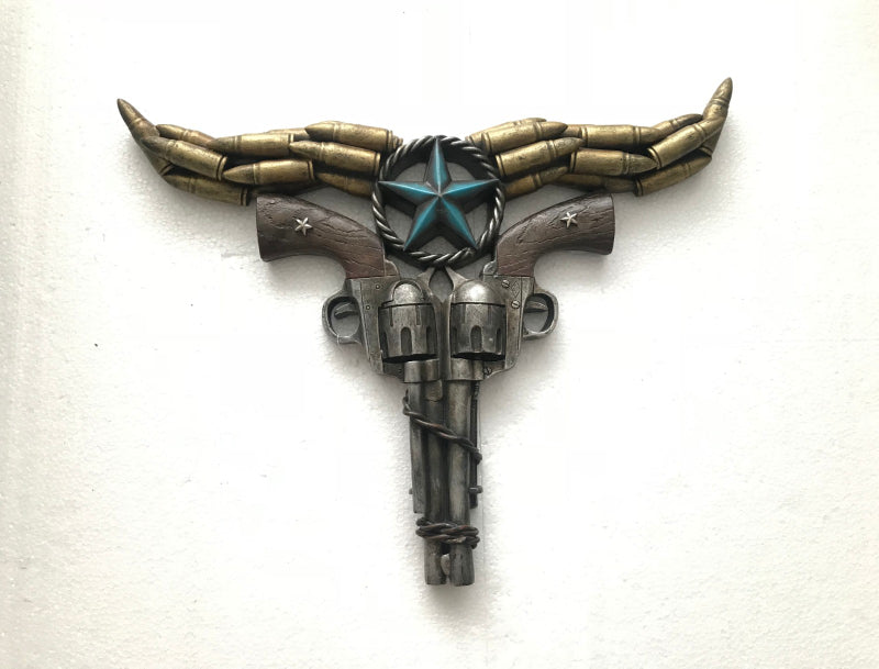Two Guns With Bullets Wall Mount Gun Rifle Pistol Hanger Hook Sculpture Deal