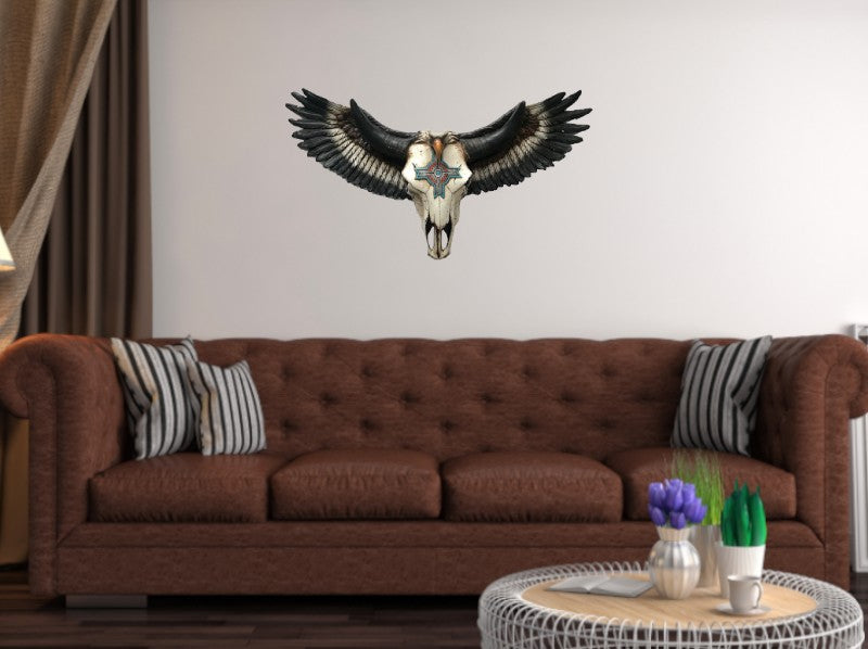 Steer Clay Skull| COW SKULL W EAGLE Decor Bronzed Sculpture Head Wall Art