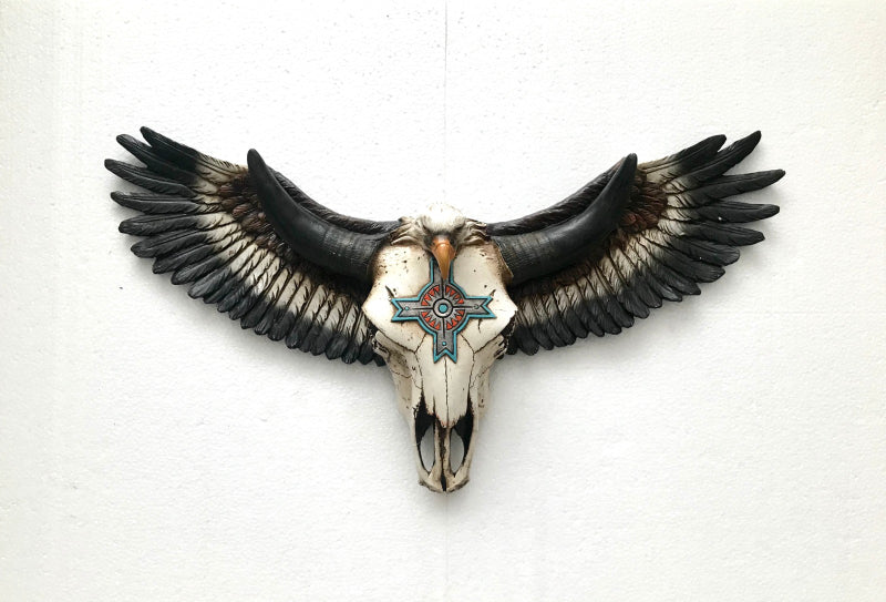 Steer Clay Skull| COW SKULL W EAGLE Decor Bronzed Sculpture Head Wall Art