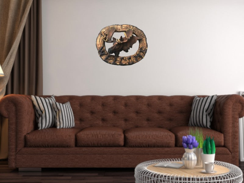 WELCOME MOOSE WALL ART WESTERN HOME DECOR RUSTIC BRONZE EFFECT MASTERPIECE SCULPTURE