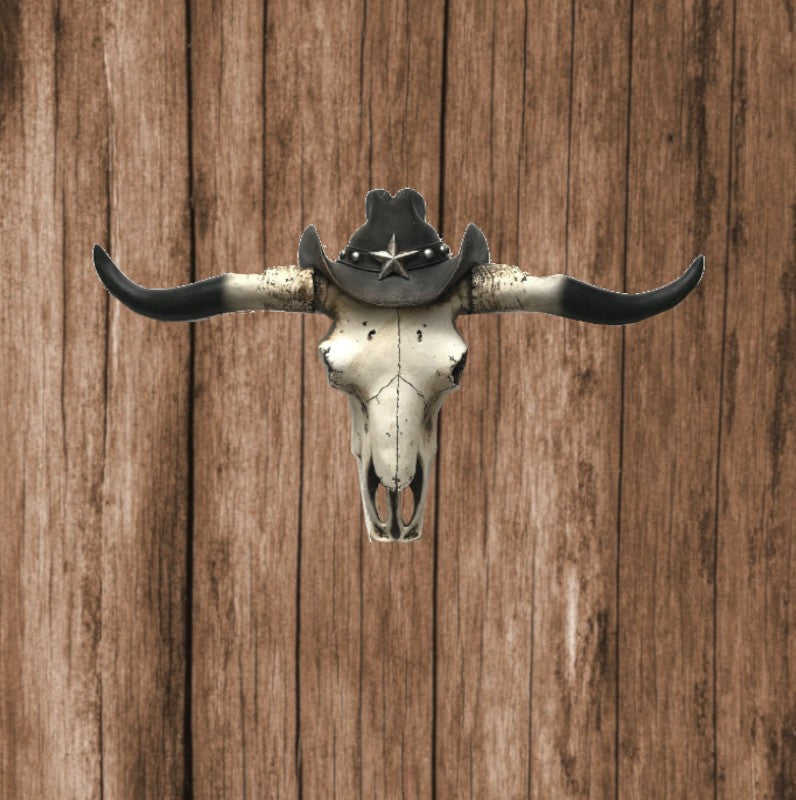 Steer Long Horns Skull Bull Gun Cold Cast Bronze Masterpiece for Wall Decor