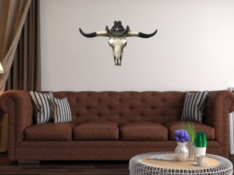 Steer Long Horns Skull Bull Gun Cold Cast Bronze Masterpiece for Wall Decor