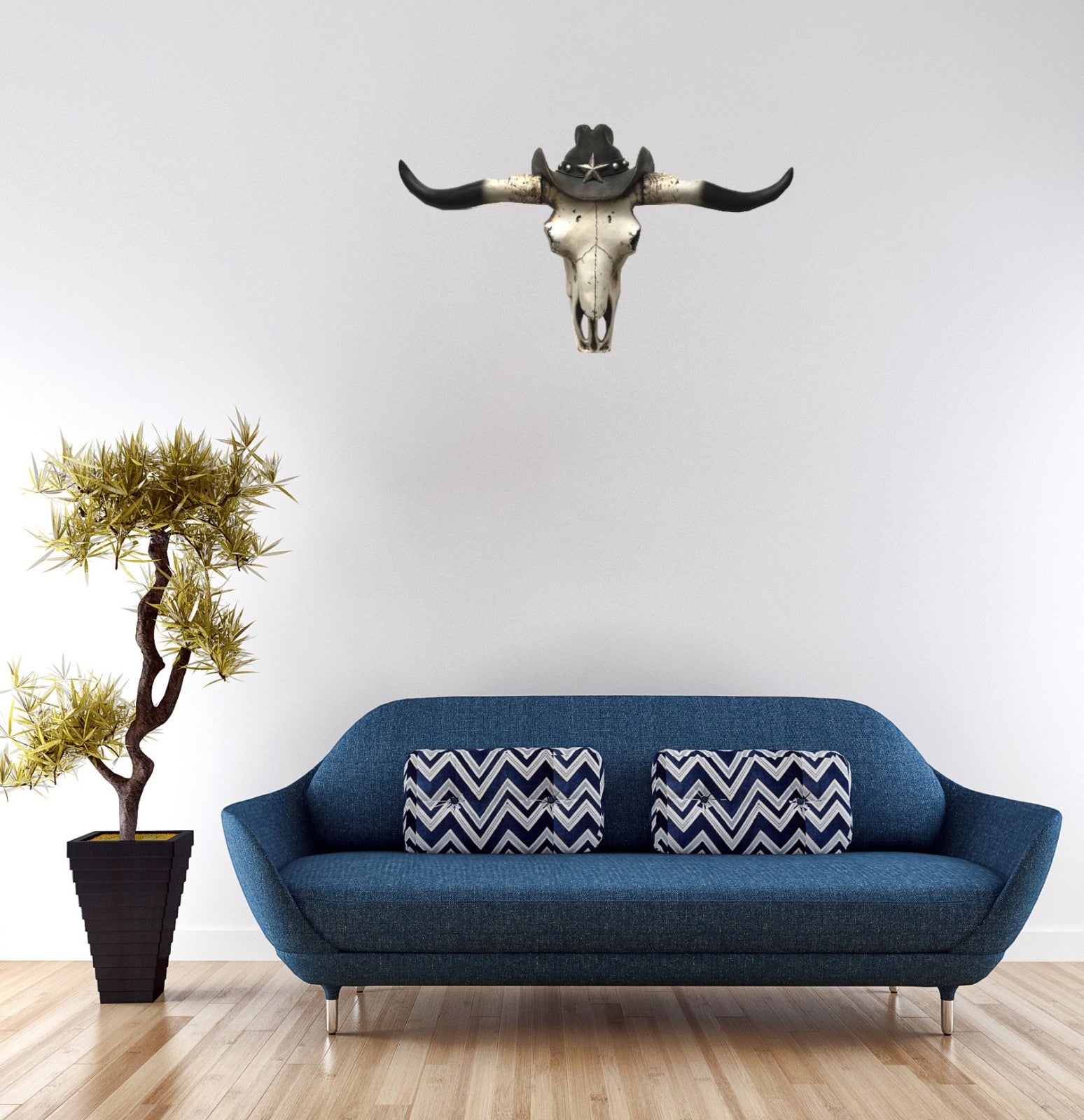 Steer Long Horns Skull Bull Gun Cold Cast Bronze Masterpiece for Wall Decor