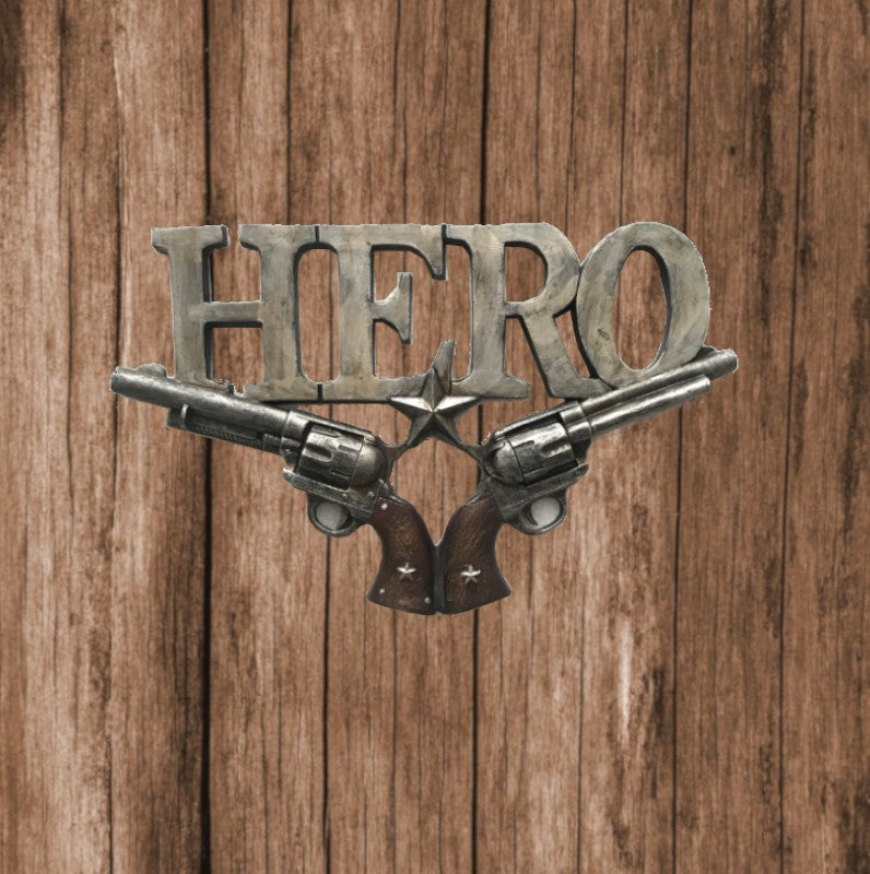 Stone Cold Cast Super Hero Sign With Gun Dual Pistol Bronze Sculpture Gift