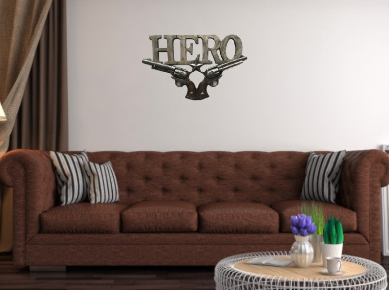 Stone Cold Cast Super Hero Sign With Gun Dual Pistol Bronze Sculpture Gift