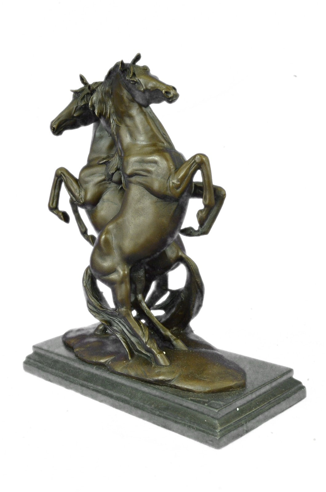 Two Rearing Horse Horses Stallion Bronze Sculpture Marble Base Figurine Figure