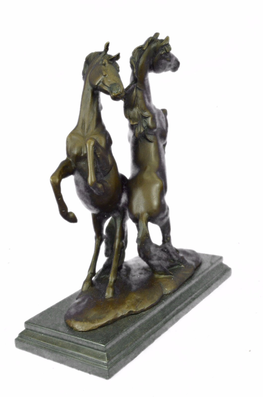 Two Rearing Horse Horses Stallion Bronze Sculpture Marble Base Figurine Figure