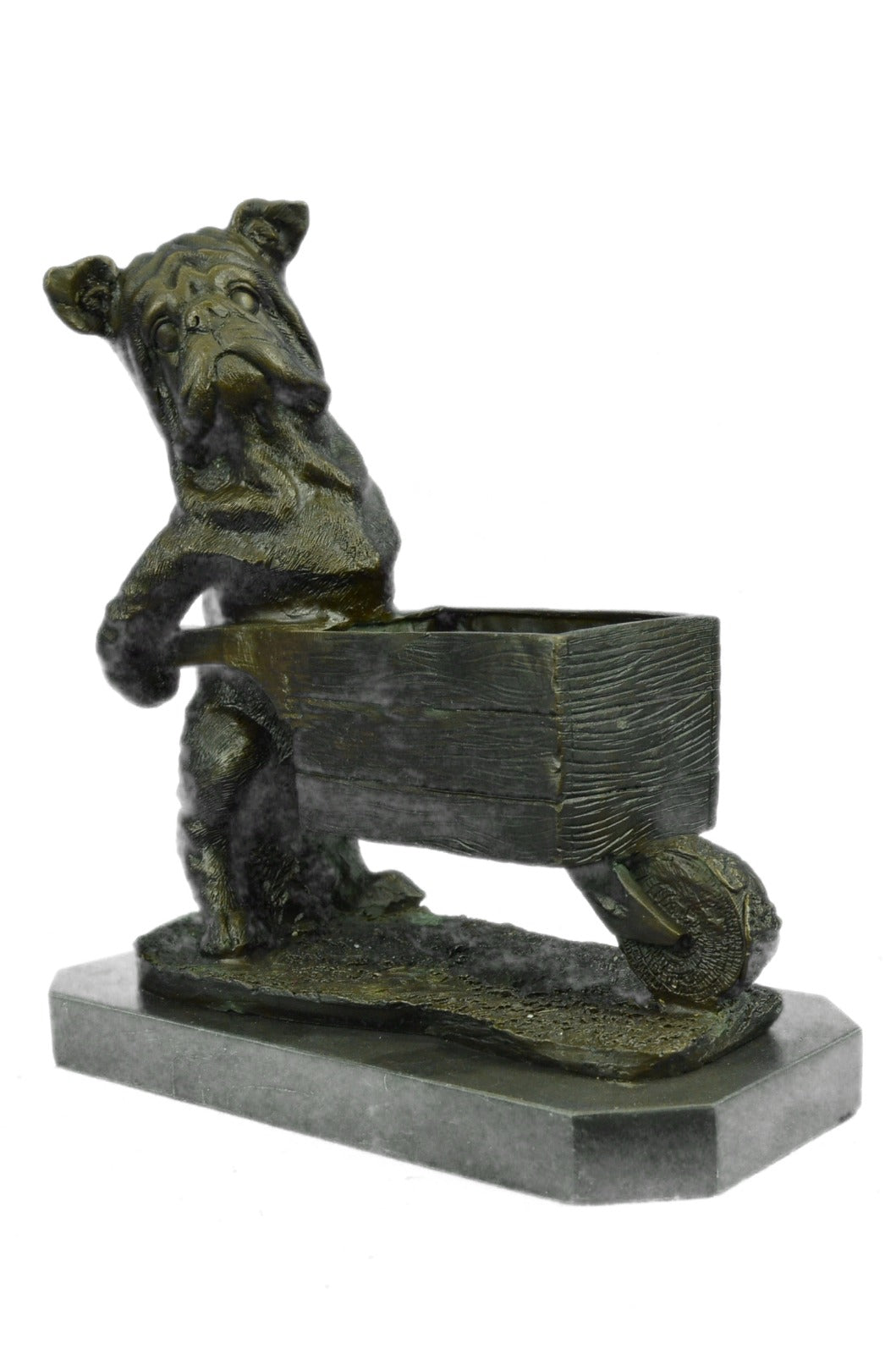 Art Deco Hot Cast English Bulldog Dog with Wagon Bronze Sculpture Figurine SALE