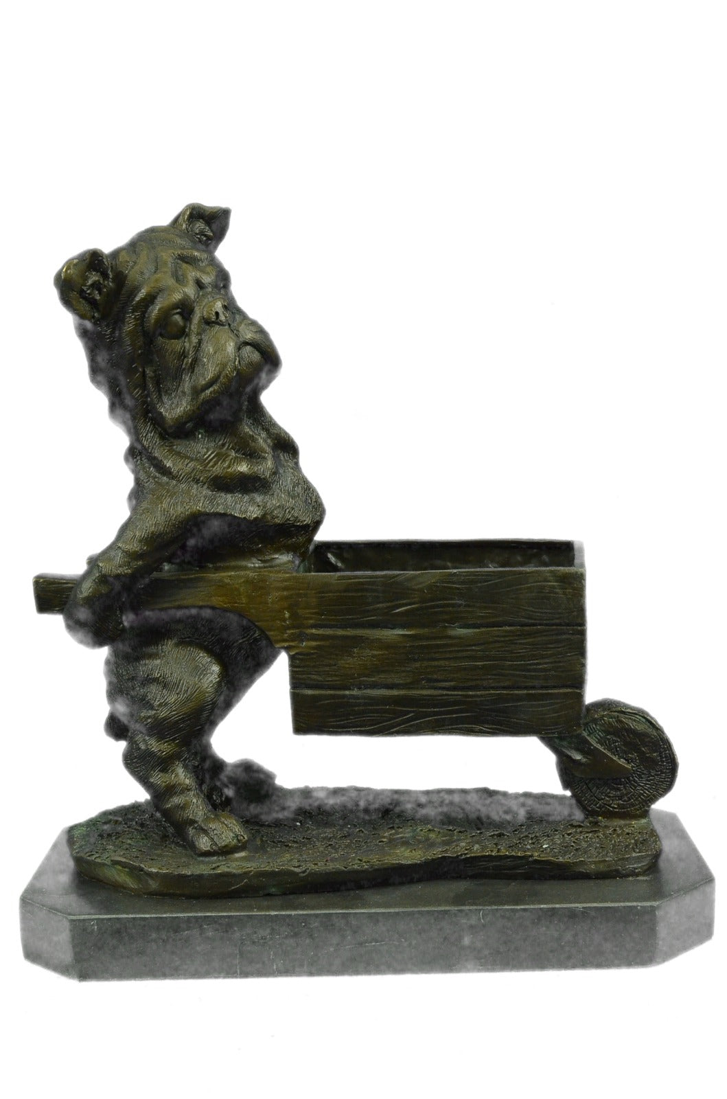 Art Deco Hot Cast English Bulldog Dog with Wagon Bronze Sculpture Figurine SALE