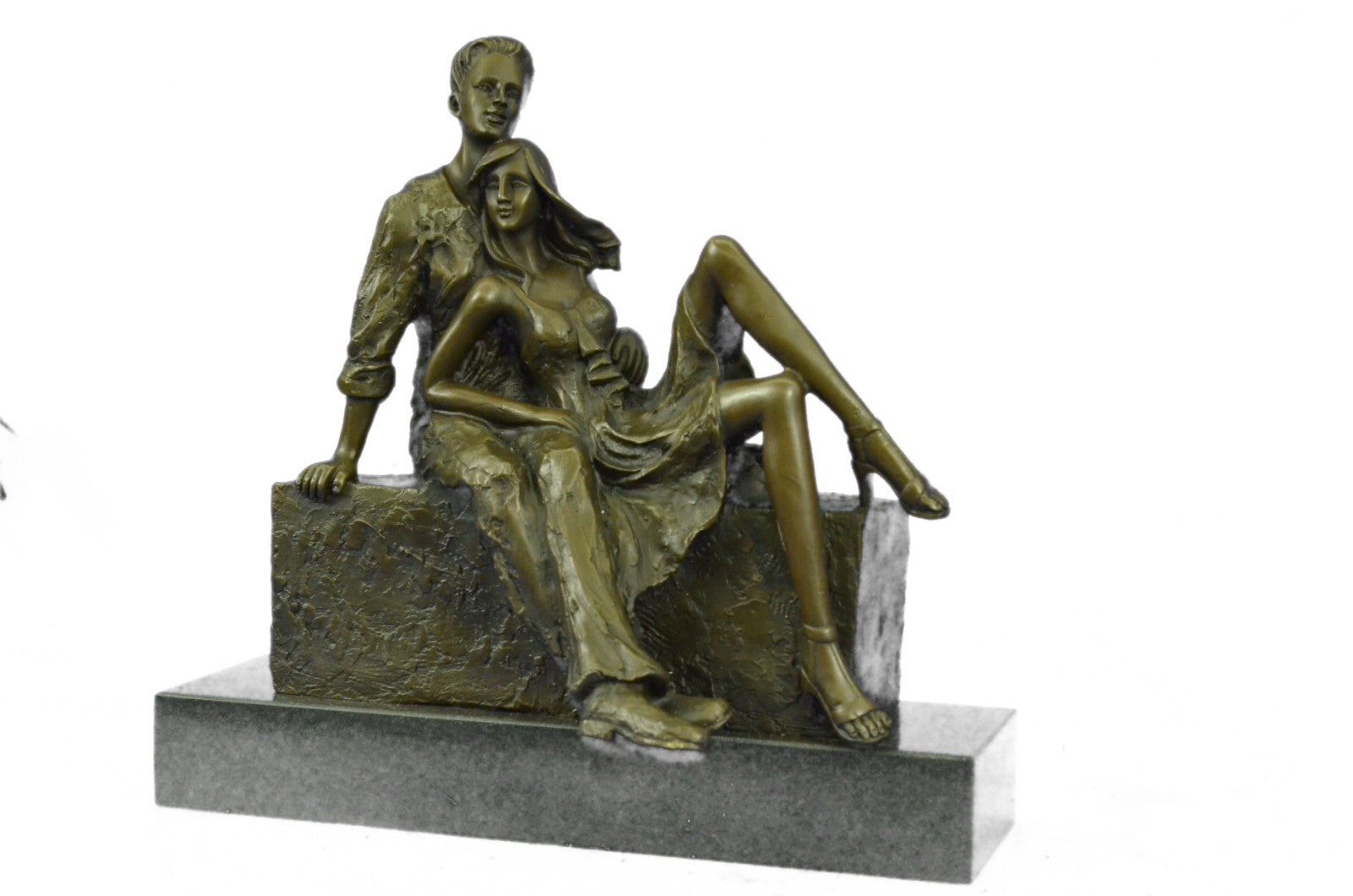 Handcrafted Detailed European Made Gorgeous Couple Bronze Sculpture Marble Decor