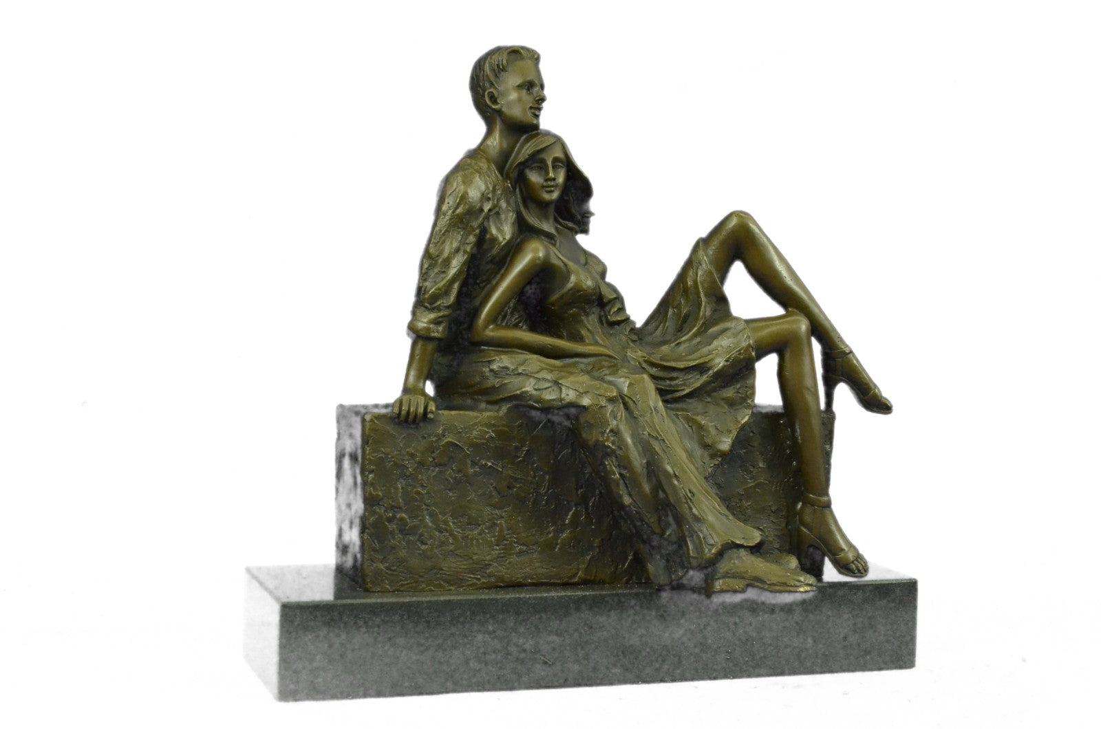 Handcrafted Detailed European Made Gorgeous Couple Bronze Sculpture Marble Decor