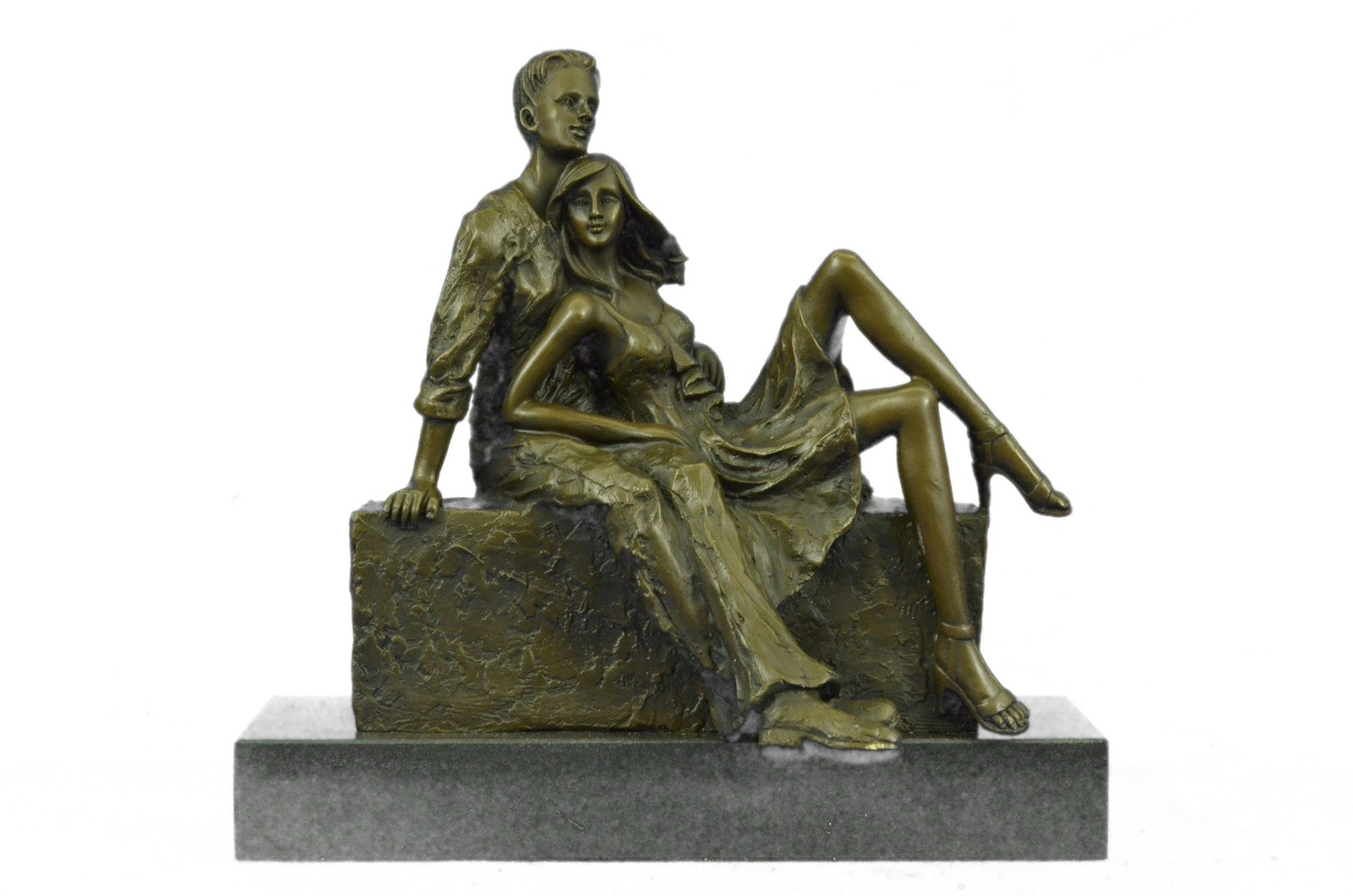 Handcrafted Detailed European Made Gorgeous Couple Bronze Sculpture Marble Decor