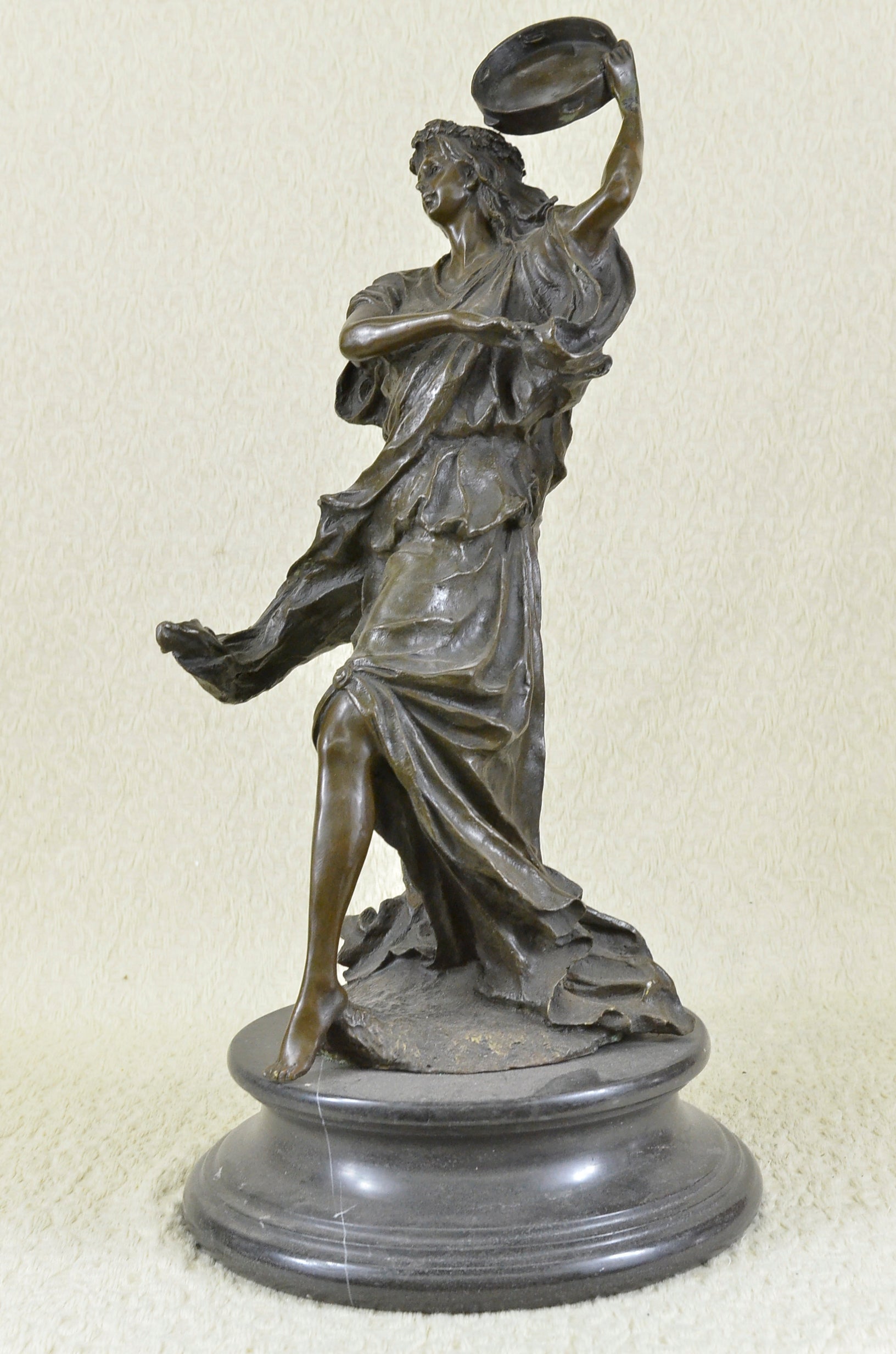 Bronze sculpture of a woman playing tambourine Handcrafted by Lost Wax Method