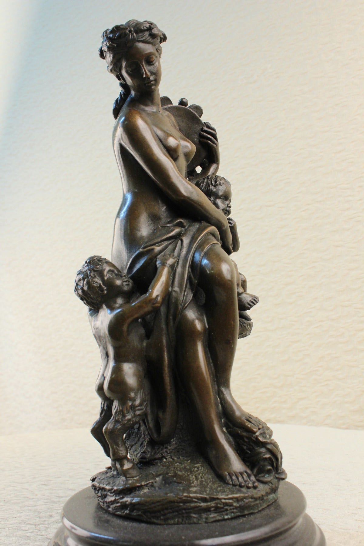 Large Nude Statue Venus Bronze With Figurine Cherub Sculpture Art Deco Artwork