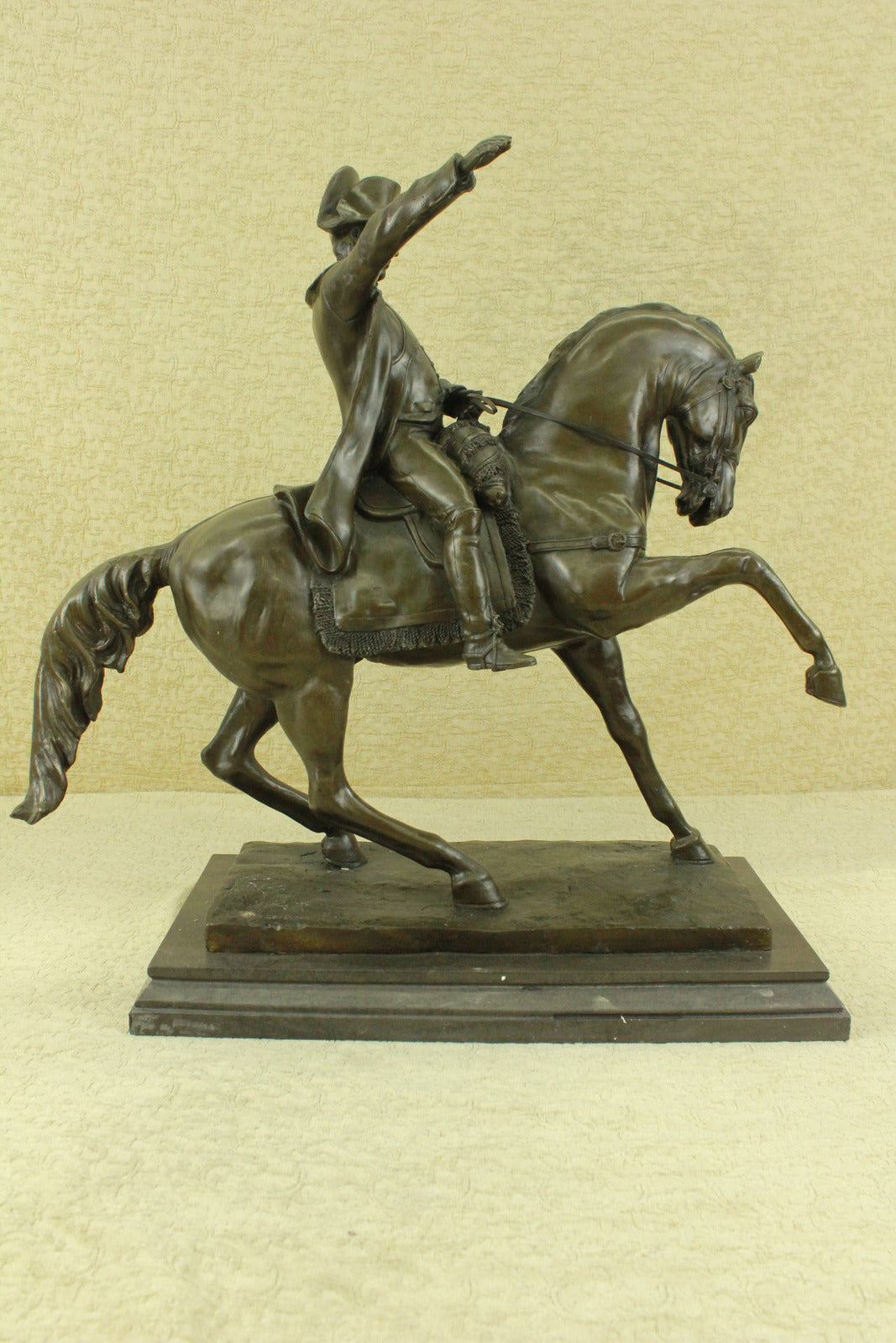 Western Bronze Marble Base Napoleon Ride Horse Patrol Art Deco Statue Sculpture