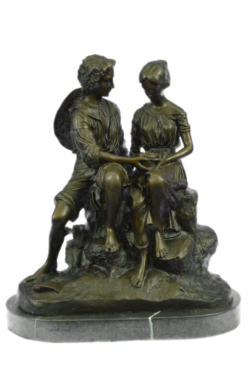 Handcrafted Bronze Sculpture of Two Farmer Holding a Nest Bronze Sculpture Art
