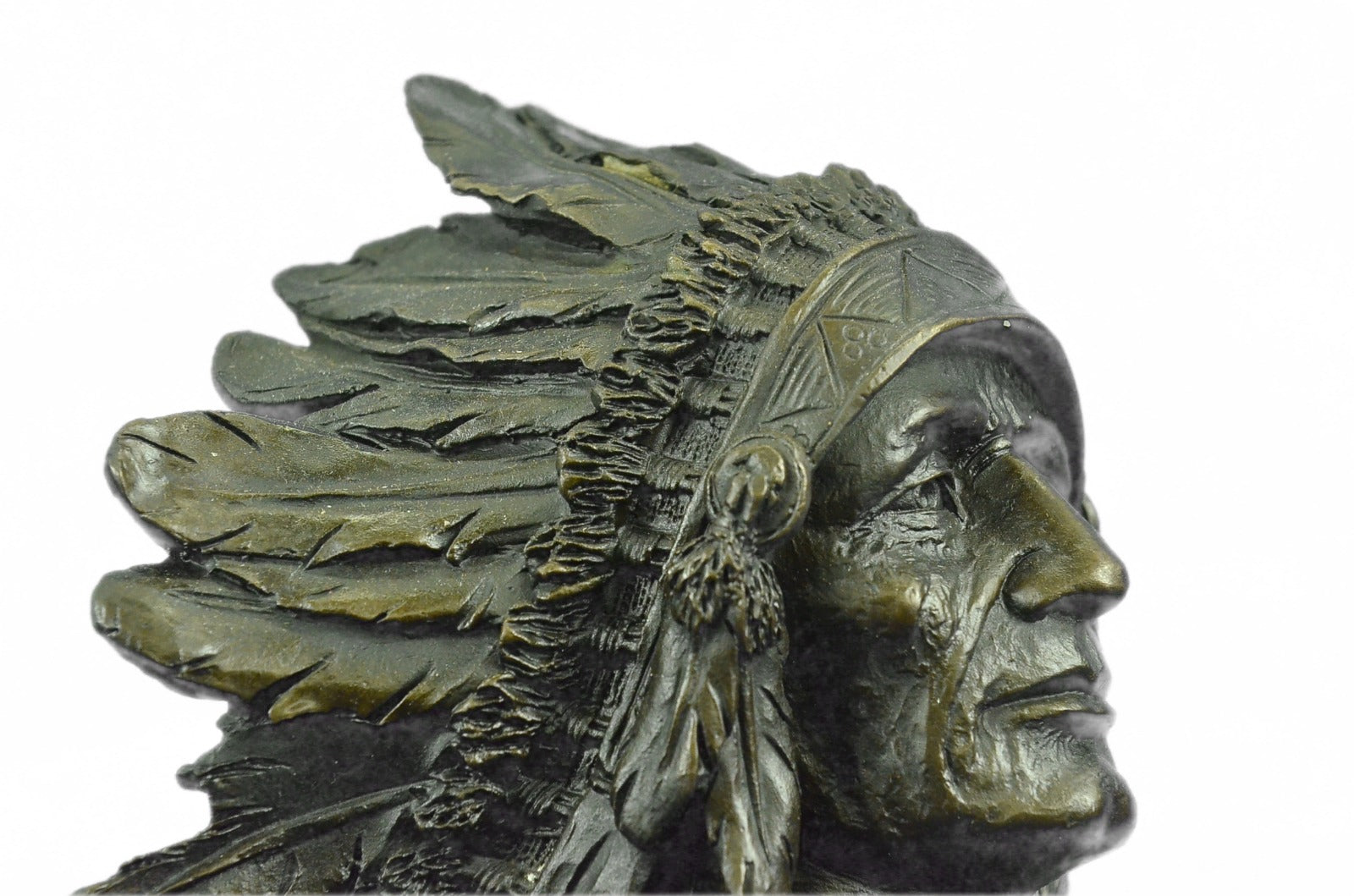 Bronze decor collectible sculpture Art Deco 12" Indian Native Chief Eagle Bust