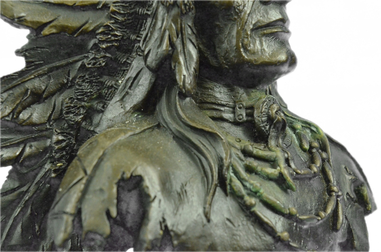Bronze decor collectible sculpture Art Deco 12" Indian Native Chief Eagle Bust