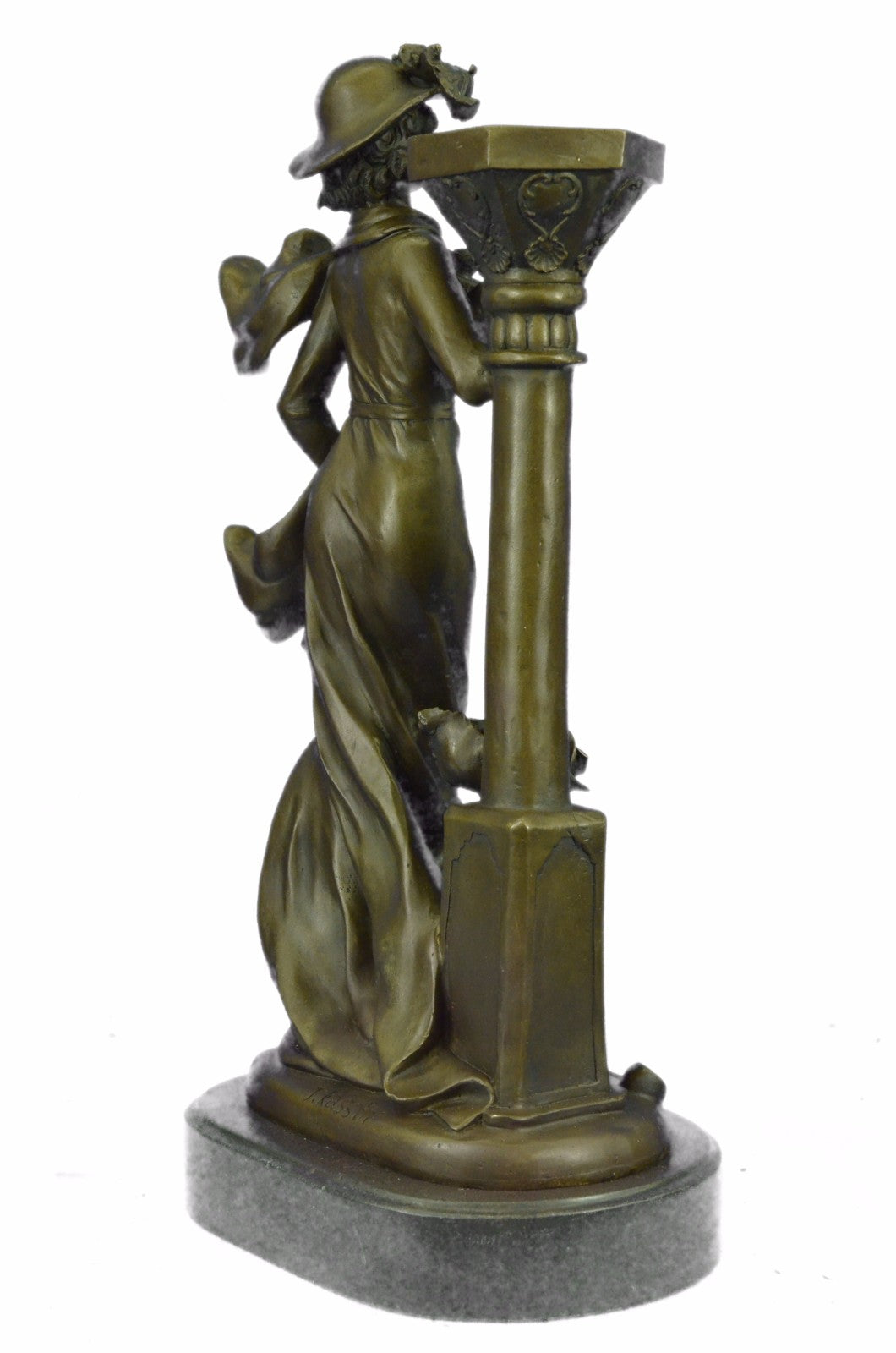 Victorian Woman With Flower Bronze Sculpture Candle Holder Art Deco Detailed Sta