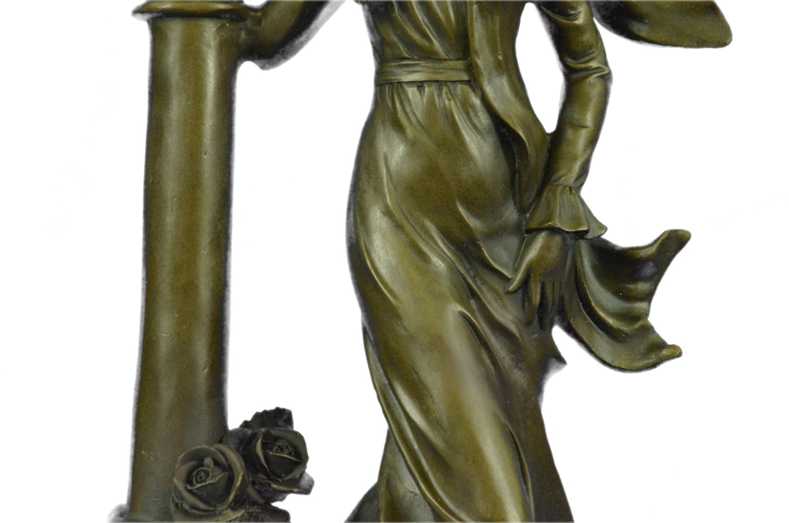 Victorian Woman With Flower Bronze Sculpture Candle Holder Art Deco Detailed Sta