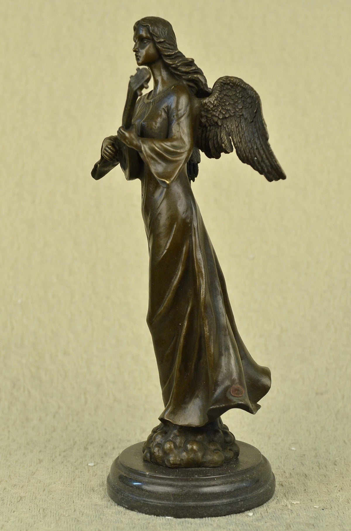 Handcrafted bronze sculpture SALE Marble Music Lute Playing Angel Divine