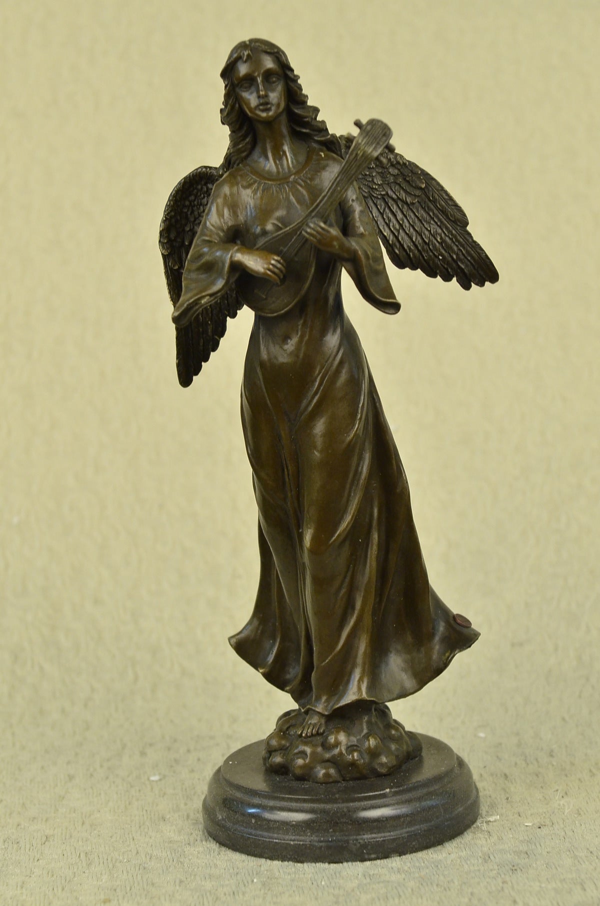 Handcrafted bronze sculpture SALE Marble Music Lute Playing Angel Divine