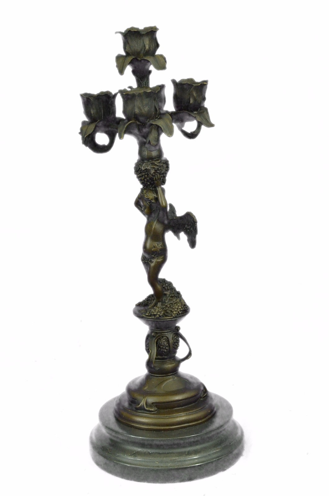 Art Deco Hot Cast Angel Candelabra Bronze Sculpture Marble Base Figurine Figure