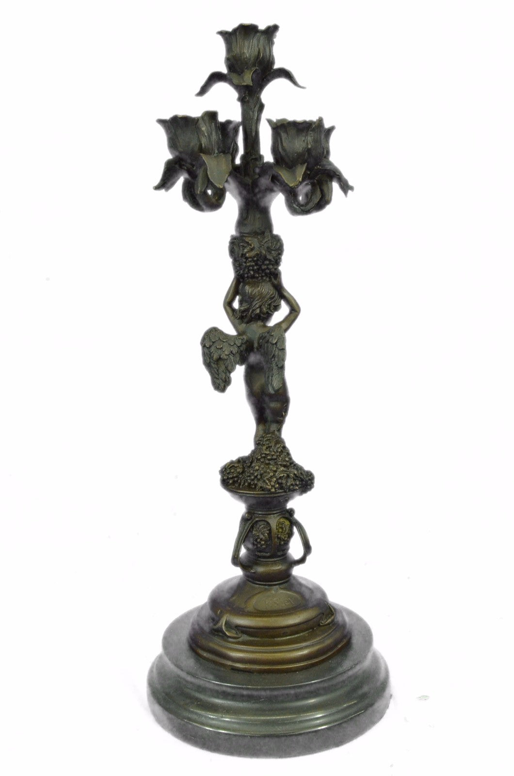 Art Deco Hot Cast Angel Candelabra Bronze Sculpture Marble Base Figurine Figure