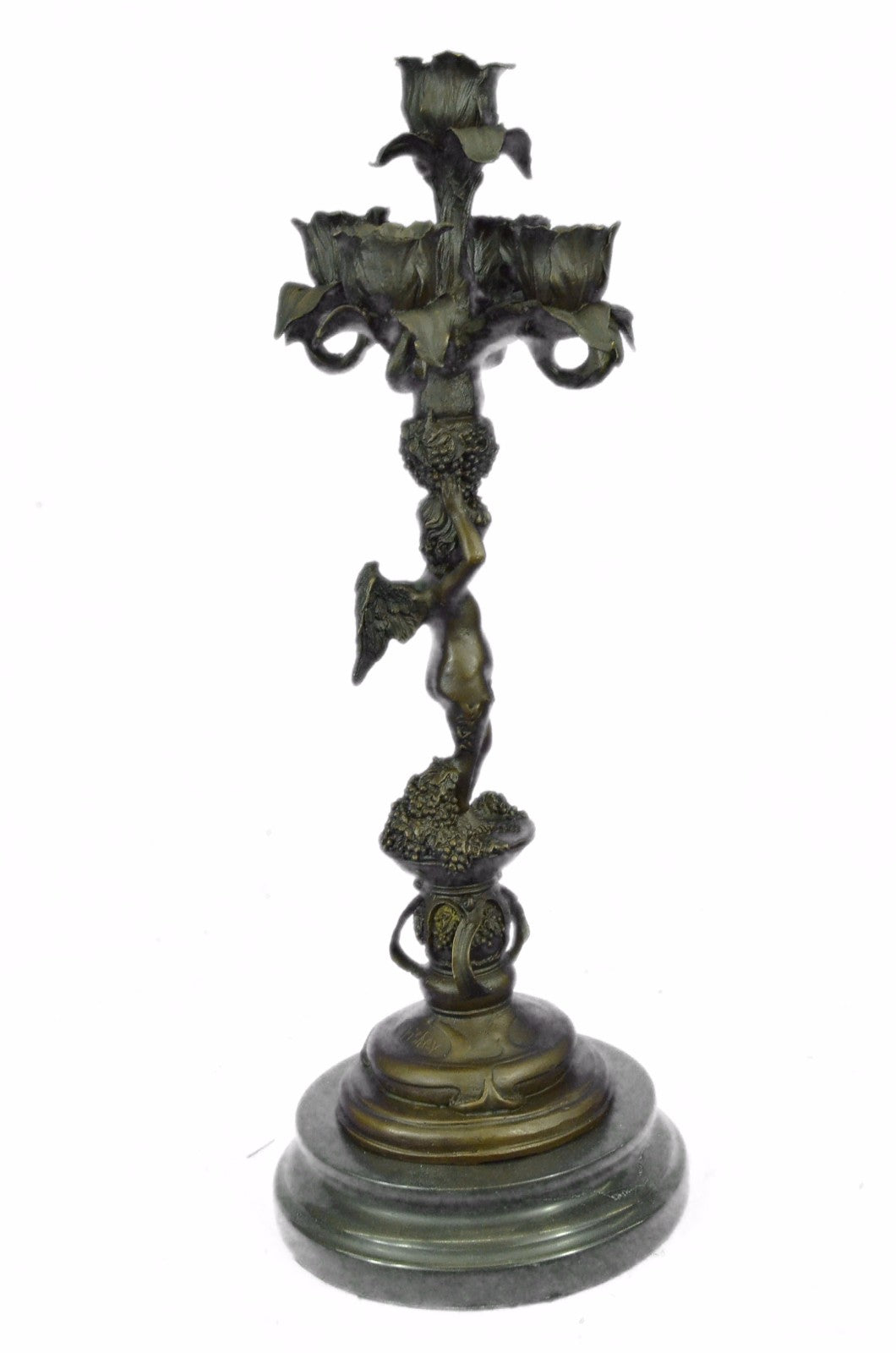 Art Deco Hot Cast Angel Candelabra Bronze Sculpture Marble Base Figurine Figure