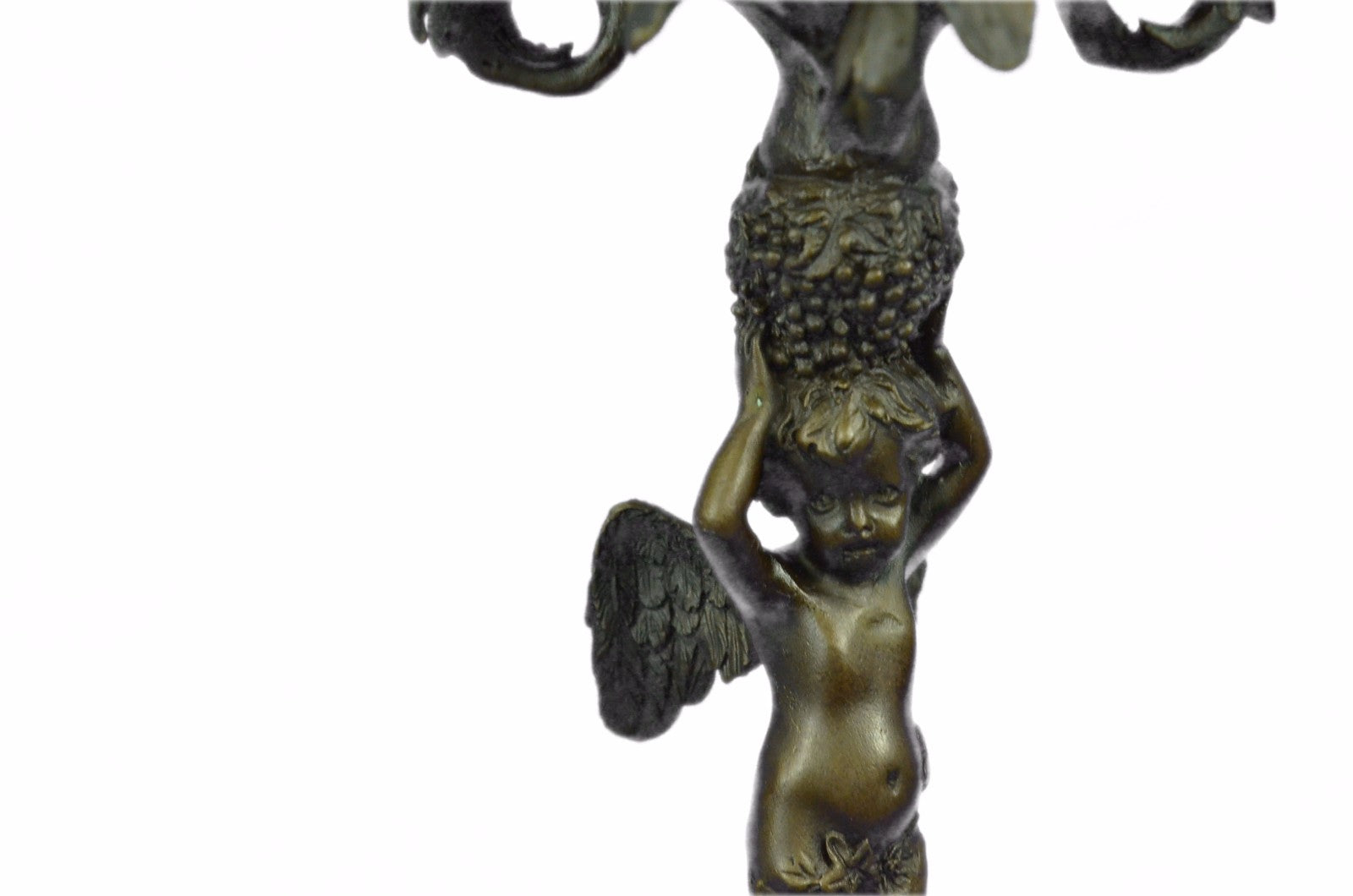 Art Deco Hot Cast Angel Candelabra Bronze Sculpture Marble Base Figurine Figure