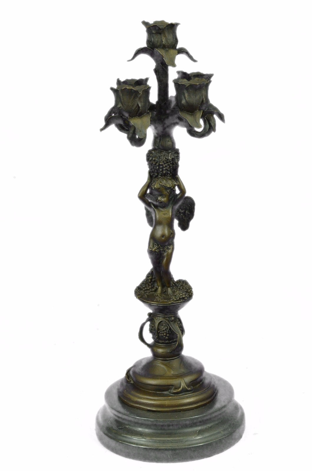 Art Deco Hot Cast Angel Candelabra Bronze Sculpture Marble Base Figurine Figure