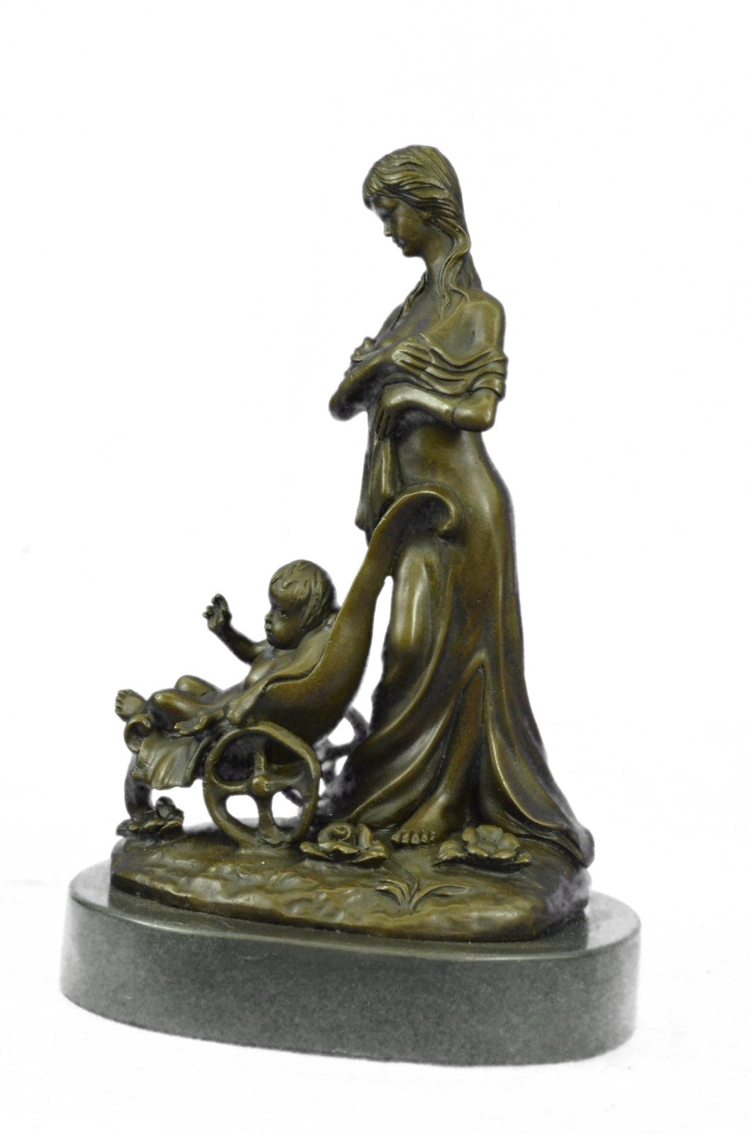 Handcrafted by Lost Wax Method Well Detailed Mother and Nude Baby Bronze Statue