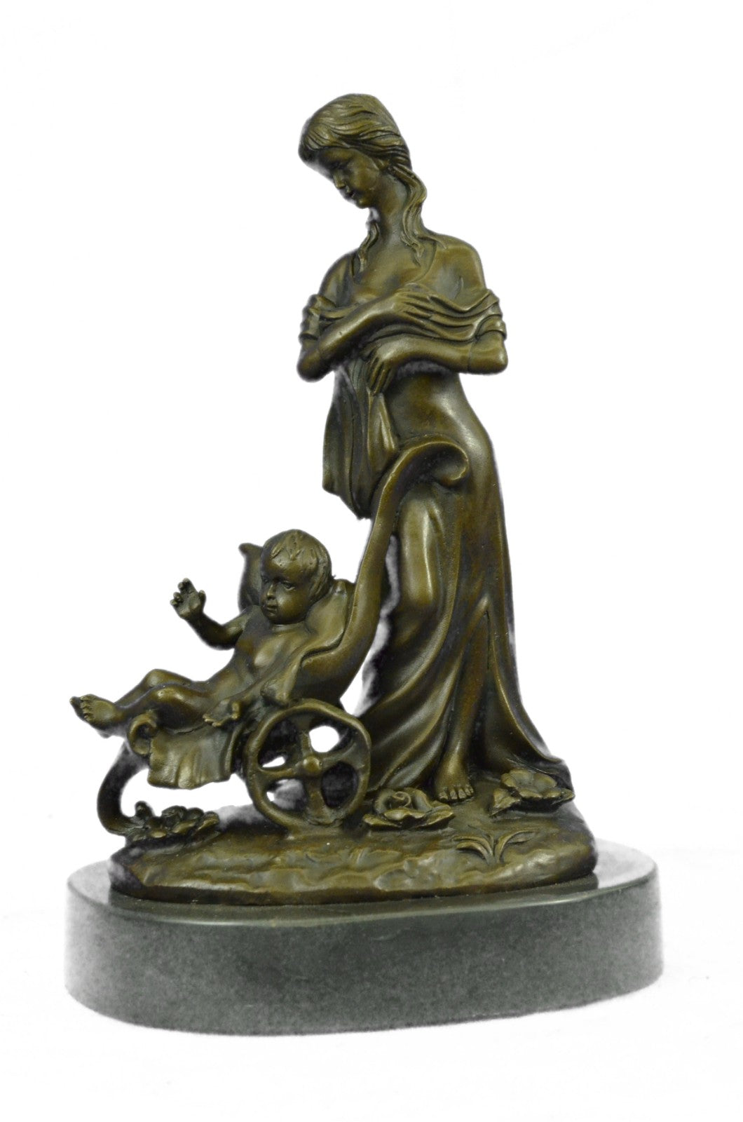 Handcrafted by Lost Wax Method Well Detailed Mother and Nude Baby Bronze Statue