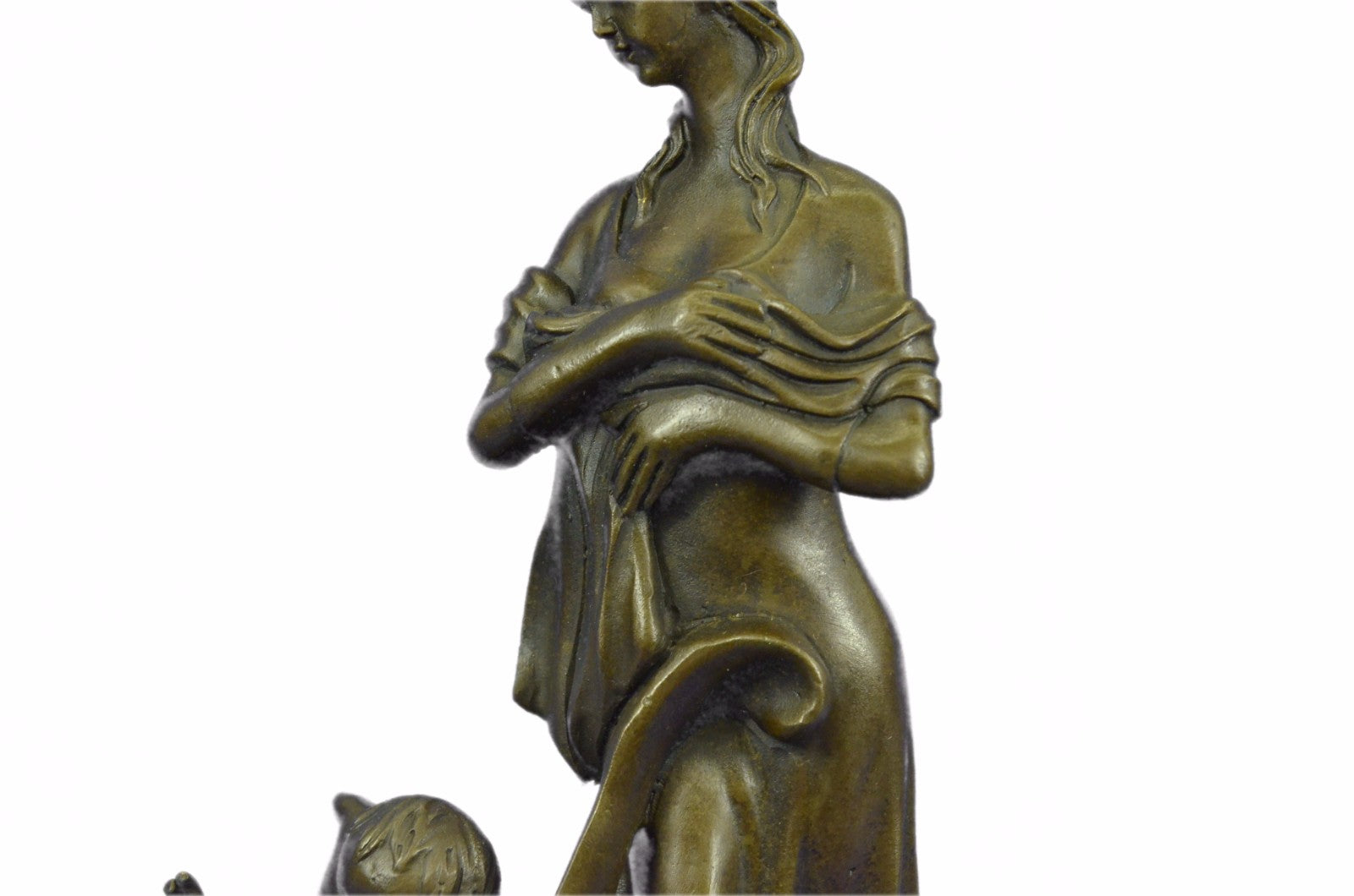 Handcrafted by Lost Wax Method Well Detailed Mother and Nude Baby Bronze Statue
