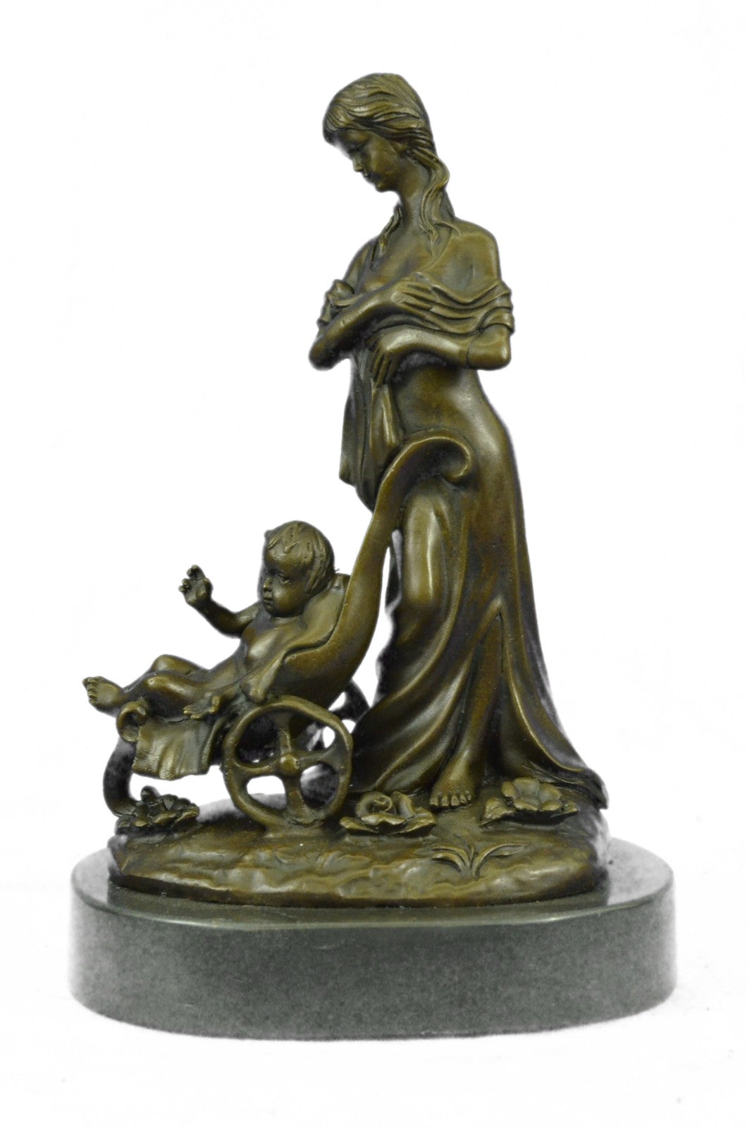 Handcrafted by Lost Wax Method Well Detailed Mother and Nude Baby Bronze Statue
