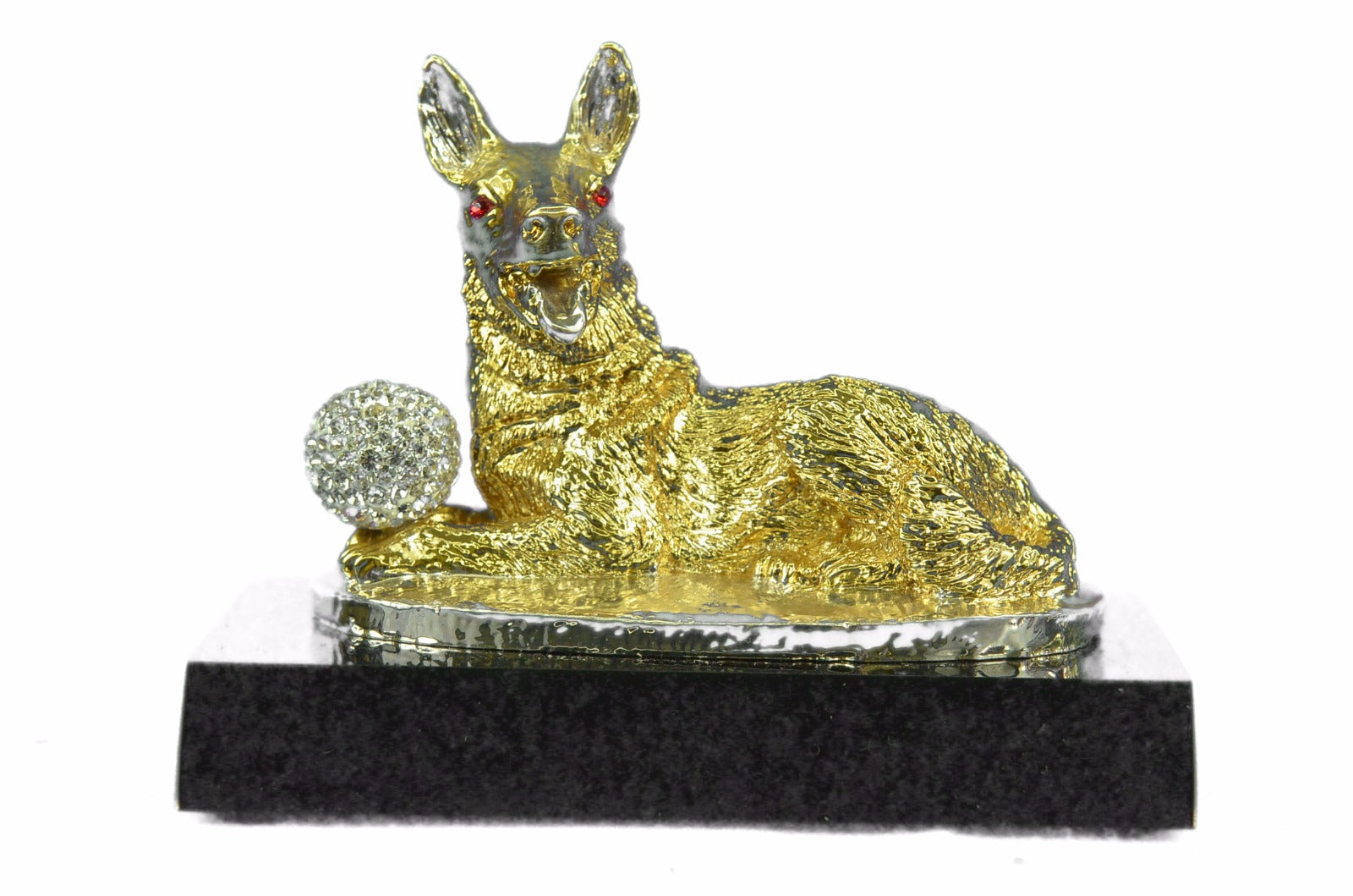 24K Gold Plated Dog With Rhinestone Bronze Sculpture Classic Artwork Figurine