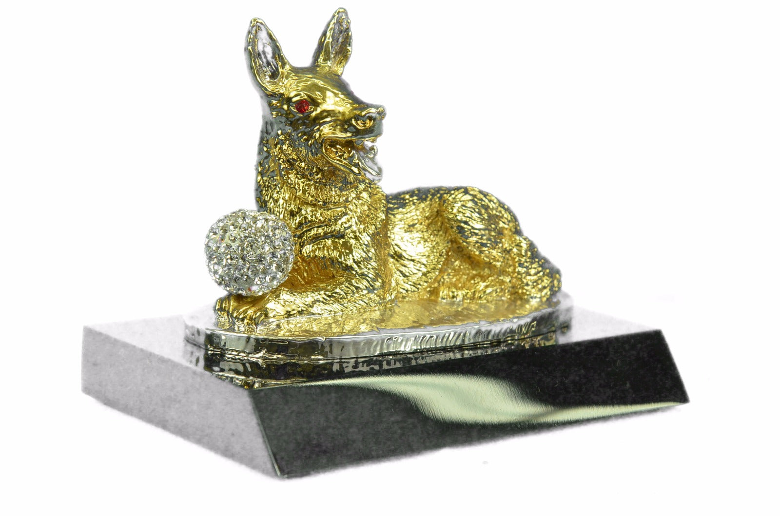 24K Gold Plated Dog With Rhinestone Bronze Sculpture Classic Artwork Figurine