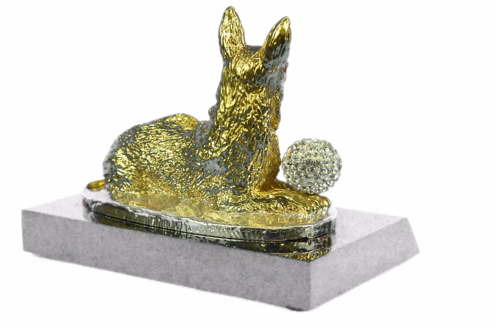 24K Gold Plated Dog With Rhinestone Bronze Sculpture Classic Artwork Figurine