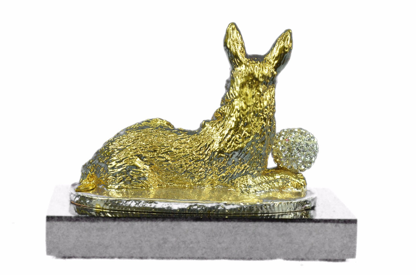 24K Gold Plated Dog With Rhinestone Bronze Sculpture Classic Artwork Figurine