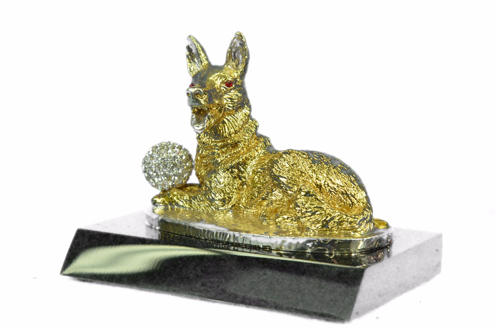 24K Gold Plated Dog With Rhinestone Bronze Sculpture Classic Artwork Figurine