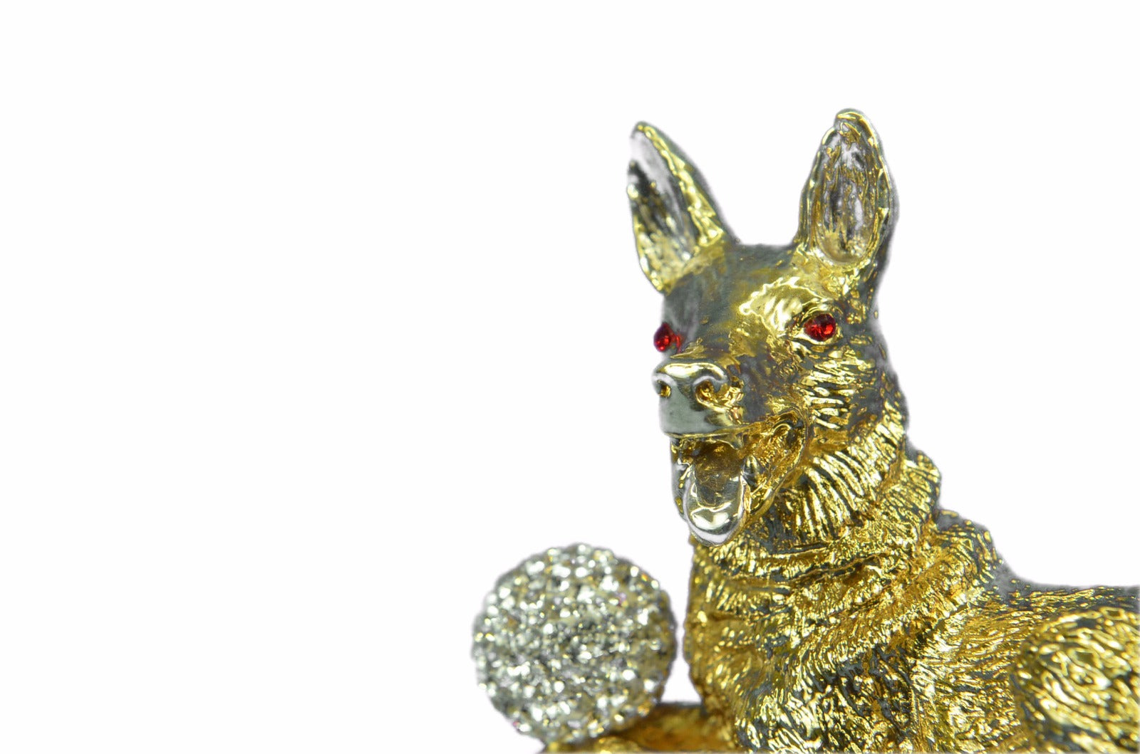 24K Gold Plated Dog With Rhinestone Bronze Sculpture Classic Artwork Figurine