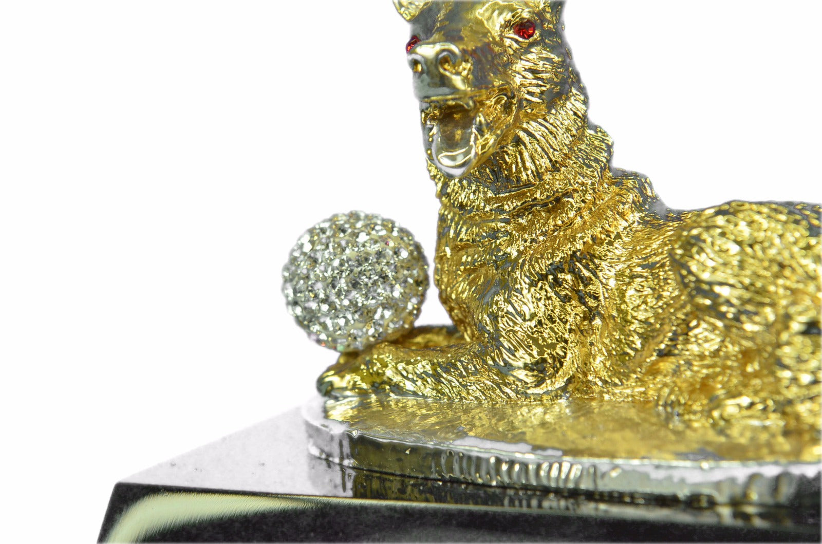 24K Gold Plated Dog With Rhinestone Bronze Sculpture Classic Artwork Figurine