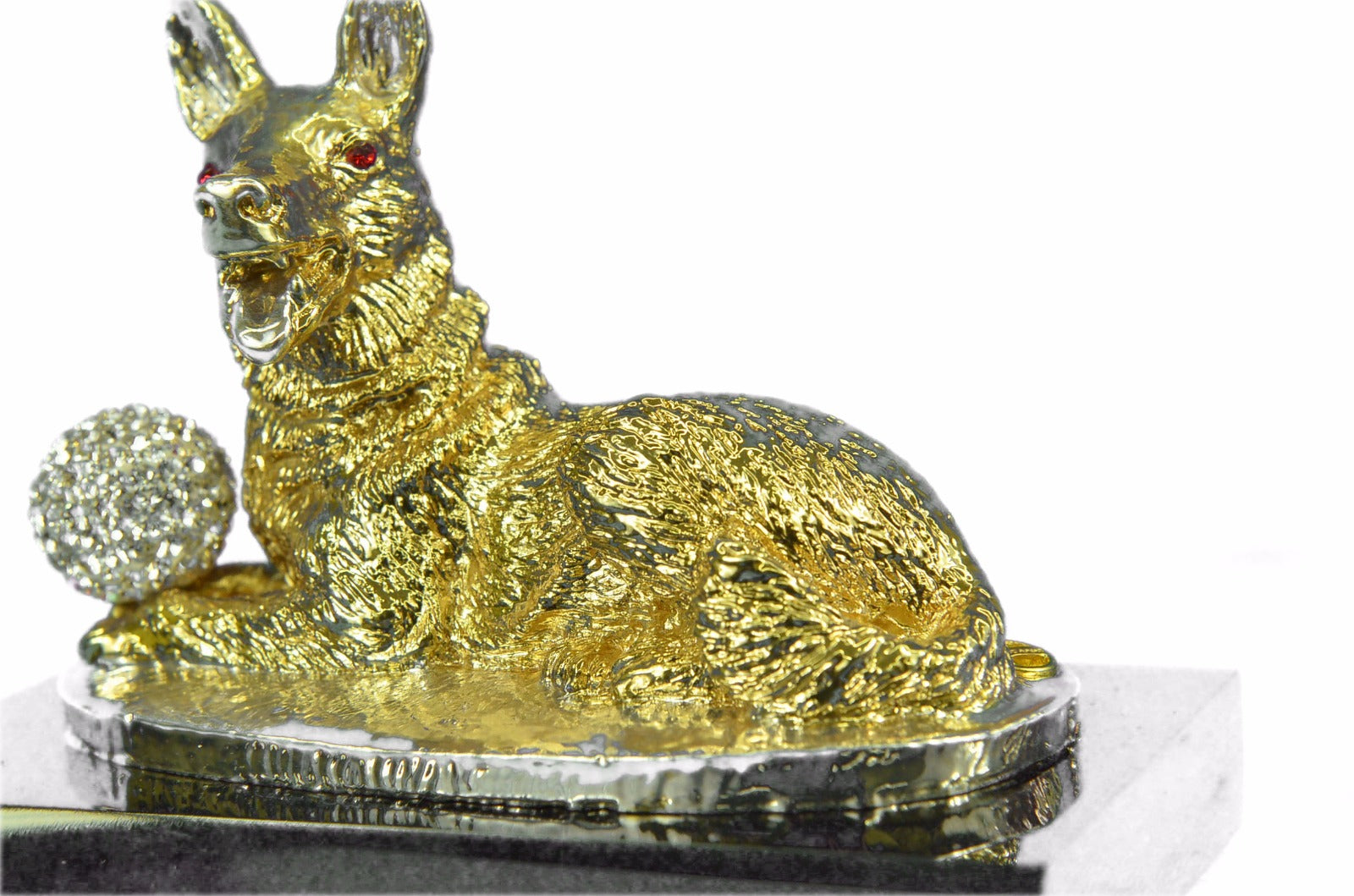 24K Gold Plated Dog With Rhinestone Bronze Sculpture Classic Artwork Figurine