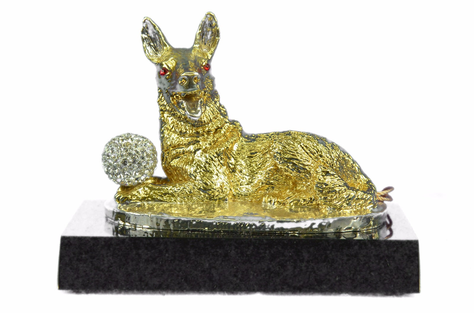 24K Gold Plated Dog With Rhinestone Bronze Sculpture Classic Artwork Figurine