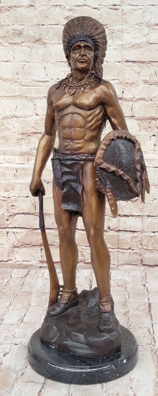 Native American Indian Warrior Chief Bronze Bust Sculpture Statue Figurine Art