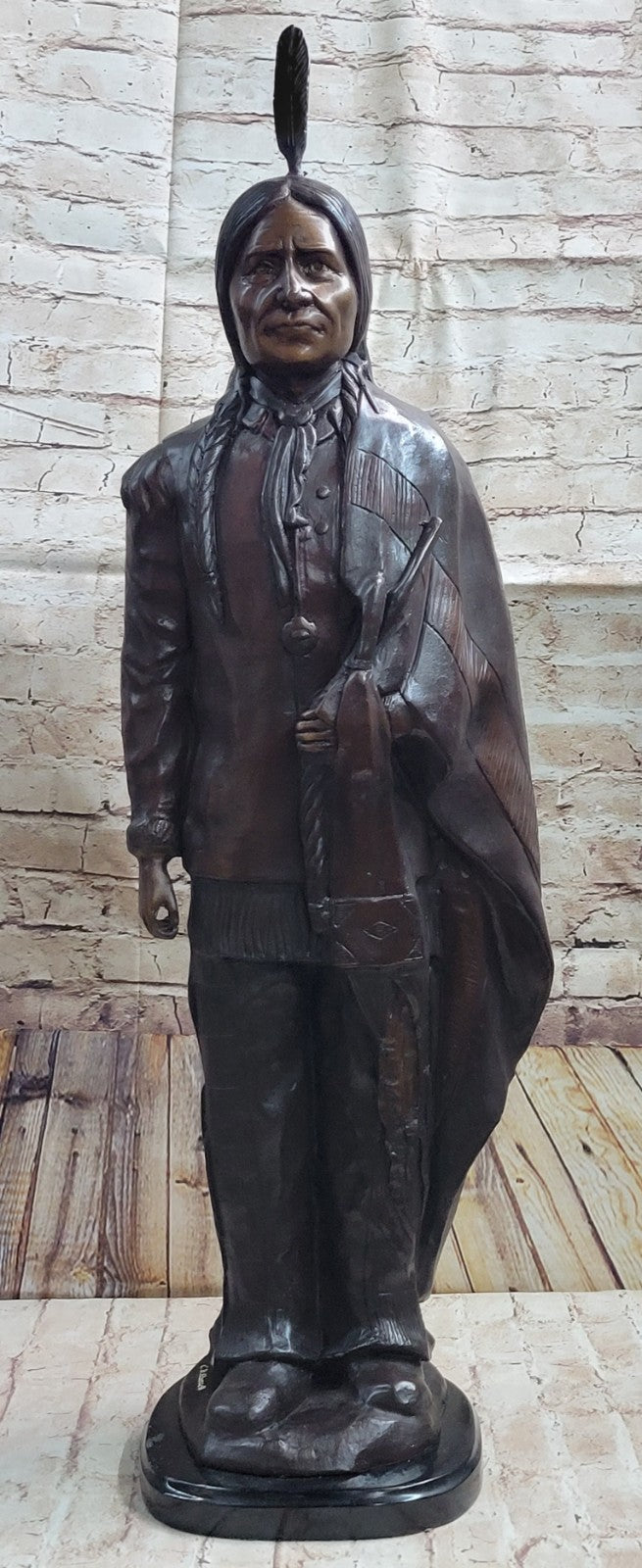 Extra Large Native American Chief Bronze Statue by C.M. Russell Decor