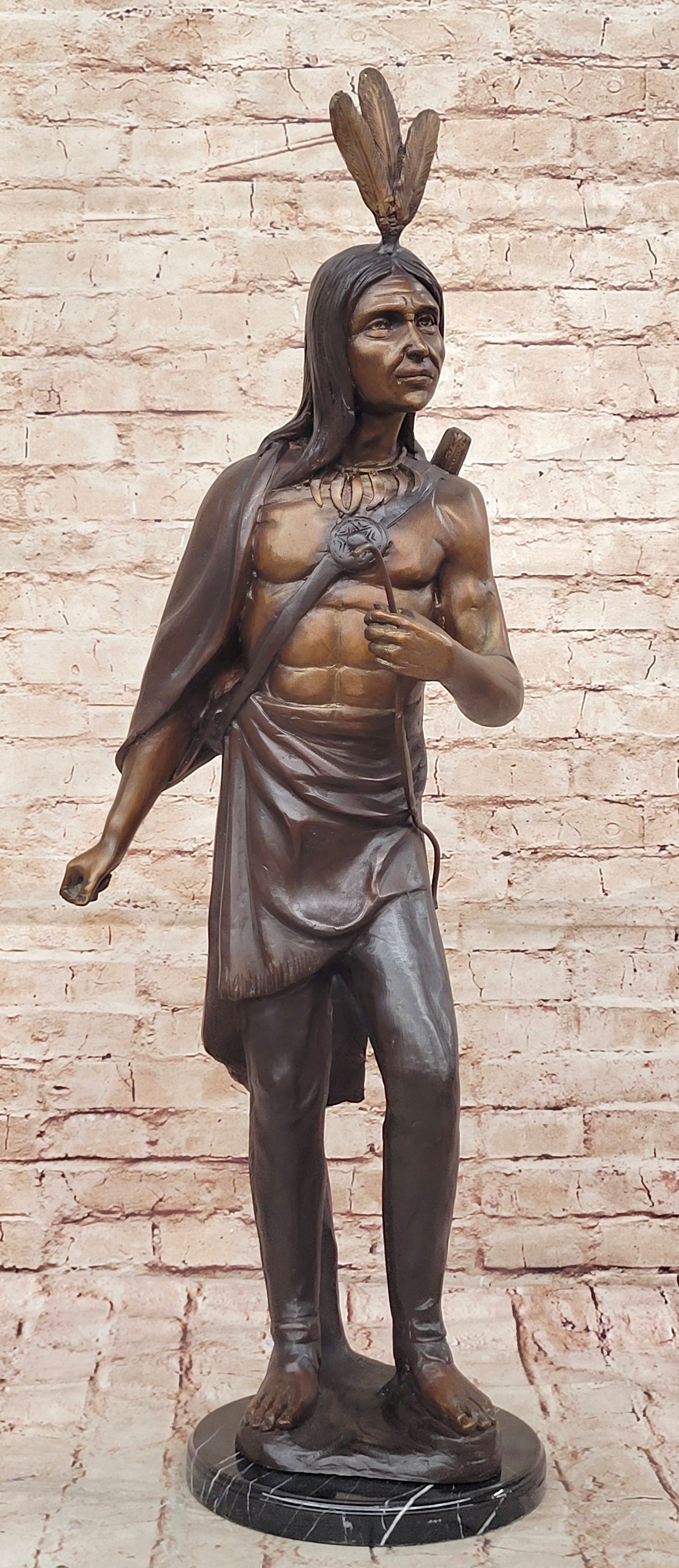 American Indian Warrior 100% Solid Bronze Sculpture Art Figurine Statue Artwork