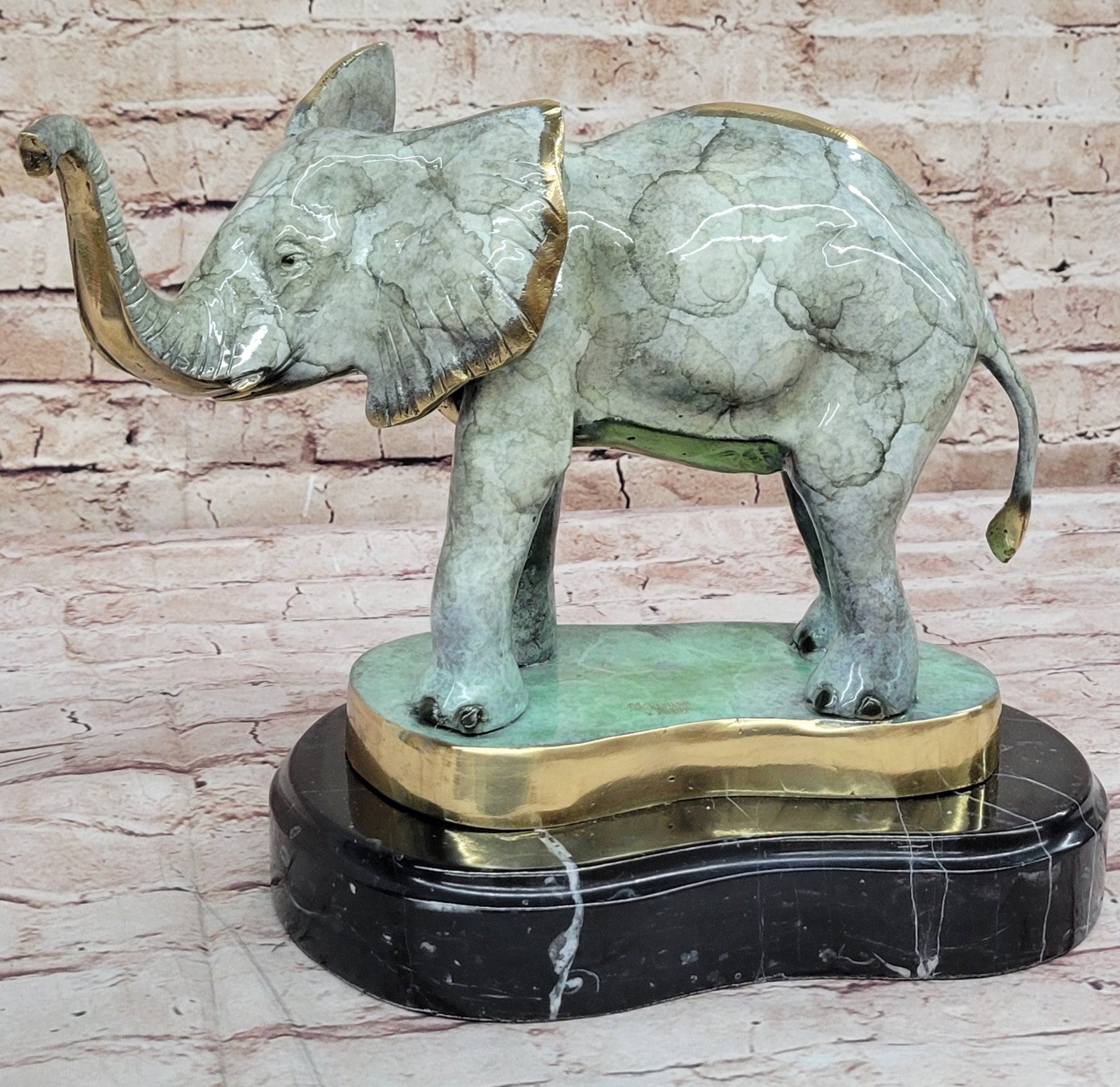 Elephant Jungle African Room Feng Shui Decor Art Bronze Marble Sculpture Statue